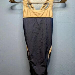 Nike women's one-piece size 30 XS blue tan sporty racerback bathing swimsuit